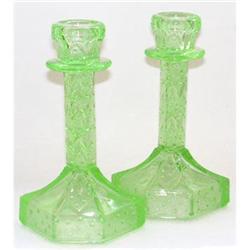 Green Depression Glass 6in Candlesticks #1888896