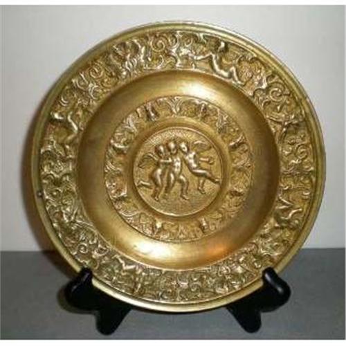 Great Antique Bronze Cherub Plaque Plate 1889079