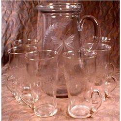 Etched LEMONade SET Pitcher 6 glasses + HANDLES#1889110