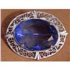 Image 1 : BIG STERLING DECO BLUE JEWELED BROOCH #1889180