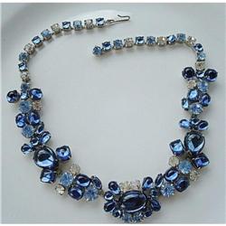 BLUE GLASS & LIGHT BLUE RHINESTONE NECKLACE #1889294