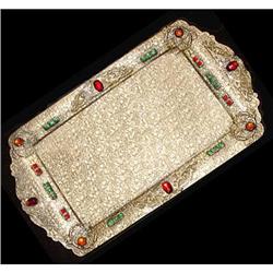 Antique Jeweled Filigree Bronze Dresser Tray #1901480