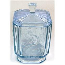 Sowerby Art Deco IceBlue Glass Vanity Jar #1901506