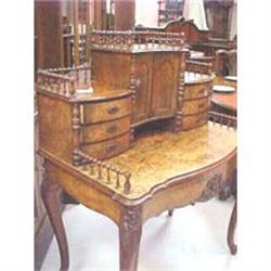 ANTIQUE BURLED WALNUT LADIES WRITING DESK #1901574