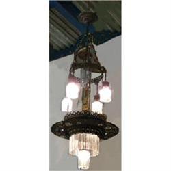 Tall Iron and Crystal Chandelier #1901627