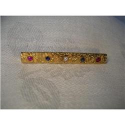 Antique 14K Gold Diamond Ruby Sapphire Brooch #1901822
