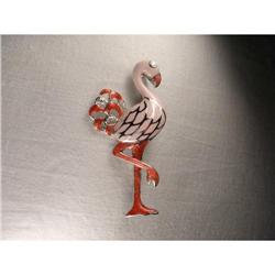 14K WG Pink Flamingo Diamond Enamel Brooch Pin #1901825