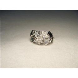 14K WG Gold Diamond Black White Mop Star Ring #1901837