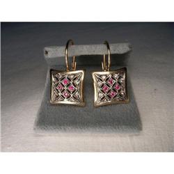 Antique 18K Pink Gold Diamond Ruby Earrings #1901848