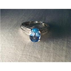 14K WG Gold Blue Topaz Diamond Filigree Ring #1901864