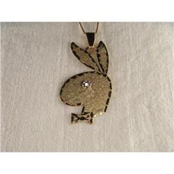 14K YG Gold Diamond Playboy Bunny Charm Pendant#1901867