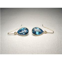Estate 14K YG Huge Blue Topaz Drop Earrings #1901868
