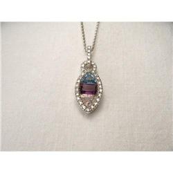 14K WG Amethyst Topaz Sapphire Diamond Necklace#1901872