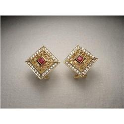 14K YG Gold Diamond Ruby Filigree Earrings #1901875