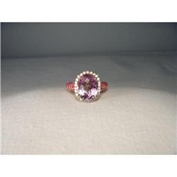 14K YG Gold Amethyst Pink Sapphire Diamond Ring#1901876
