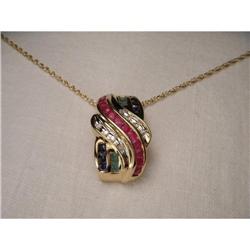 14K Gold Diamond Ruby Emerald Sapphire Pendant #1901879