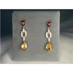 14K WG Citrine Garnet Diamond Drop Earrings #1901883
