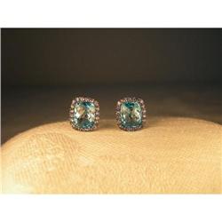 Rare Estate 14K WG Sapphire Blue Topaz Earrings#1901893