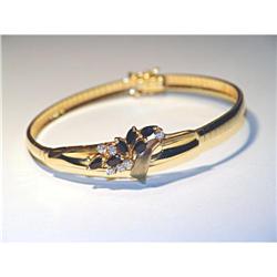 Estate 14K YG Sapphire Diamond Bangle Bracelet #1901897