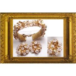 Miriam Haskell PINK Seed Pearl Bracelet &  ER #1901927