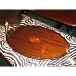 ENGLISH OVAL MAHOGANY INLAID TRAY #1901941