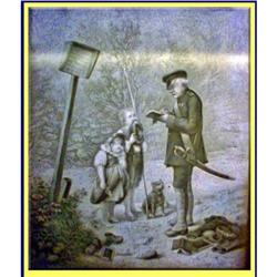 19C LITHOPANE CHILDREN & DOG CAUGHT FISHING #1902117
