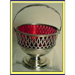 DOMINICK & HAFF SILVER BASKET w CRANBERRY GLASS#1902133