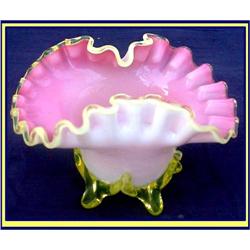 VICTORIAN CASED ART GLASS BASKET -PINK WHITE #1902135