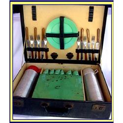 VINTAGE DECO BAKELITE LEATHER PICNIC  HAMPER #1902141