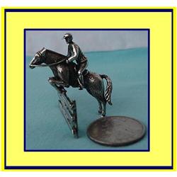 MINIATURE SILVER JOCKEY on HORSE JUMPING FENCE #1902146