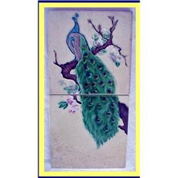 VICTORIAN PEACOCK WALL TILE PLAQUE  ARTS CRAFTS#1902154
