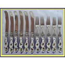 SILVER W RAMS FLATWARE W MEISSEN STYLE HANDLES #1902158