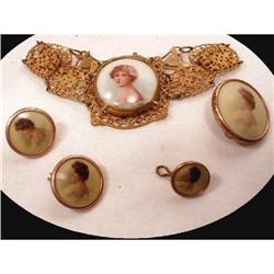 Antique porcelain FRENCH PORTRAIT bracelet set #1915000