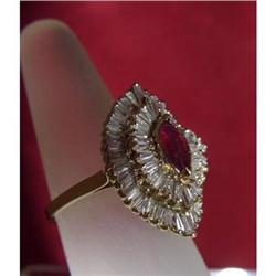 Estate Ruby Diamond Waterfall Ring 14kt Gold #1915049