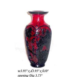 Navy Blue Overlay Red Gold Flake Peking Vase #1915209