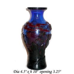 Red Overlay Blue Gold Flake Peking Vase #1915210