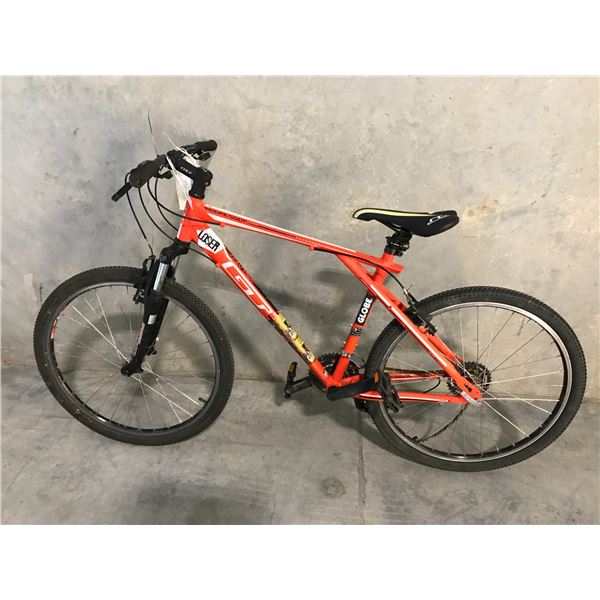 ORANGE GT AGGRESSOR 21 SPEED, 18" FRAME, FRONT SUSPENSION MOUNTAIN BIKE - BROKEN REAR DERAILER