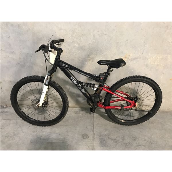 BLACK IRONHORSE 21 SPEED, 15" FRAME DISC BAKE, FULL SUSPENSION MOUNTAIN BIKE - NO REAR BRAKES