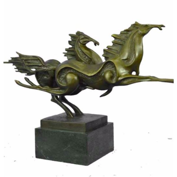 20thc Modern Signed Galloping Horses Bronze Sculpture
