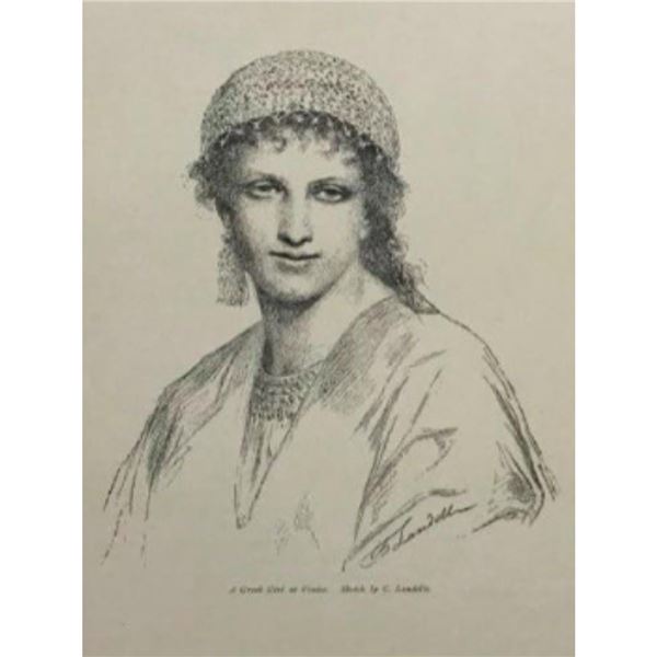 19thc India Proof Etching, Greek Girl at Venice