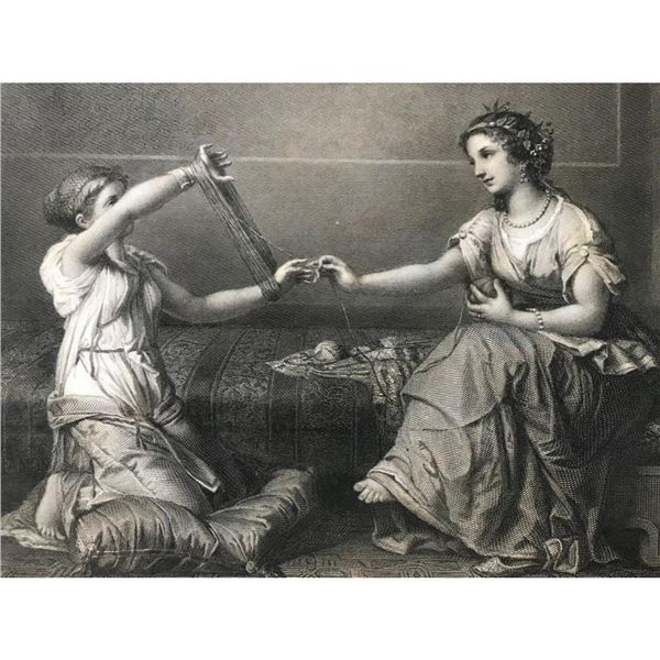 19thc Engraving, Roman Classical Scene, Fabric Making