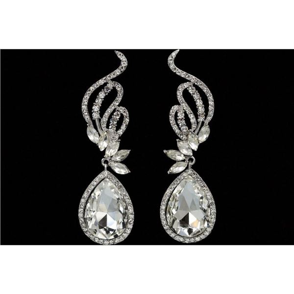 Clear Czech Crystal Teardrop Rhinestone Costume Earrings