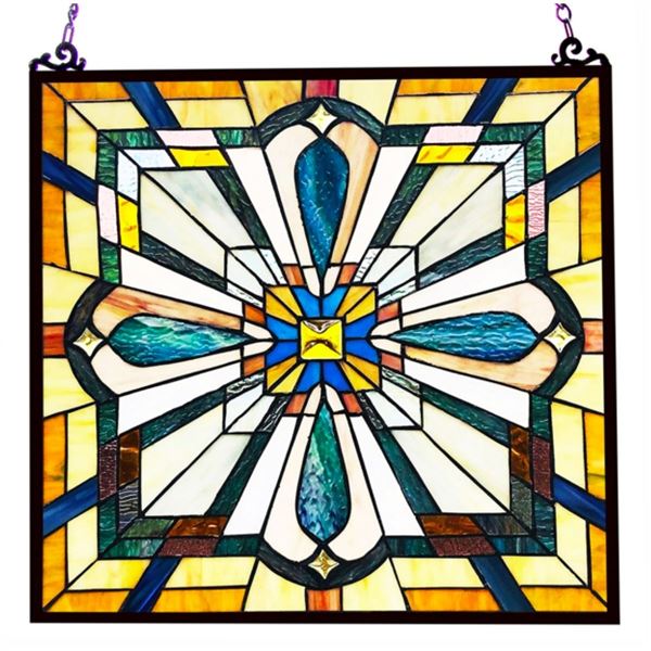 Mission Style Stained Art Glass Hanging Panel