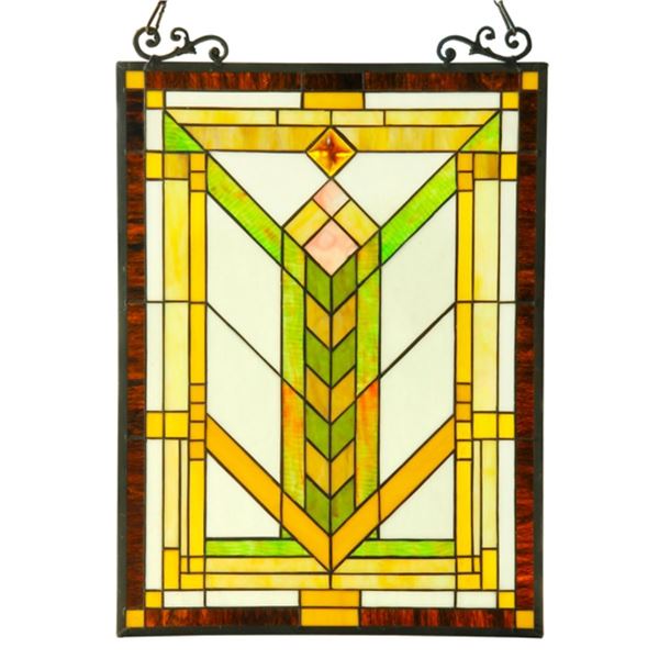 Mission Style Stained Art Glass Hanging Panel