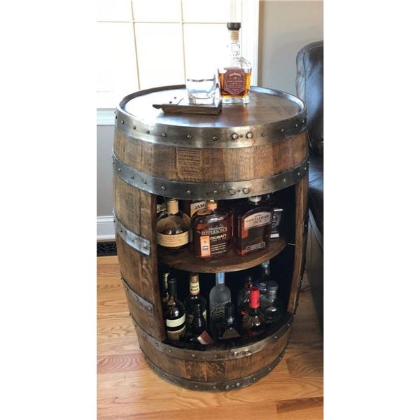 Reclaimed Whiskey Barrel Liquor Cabinet