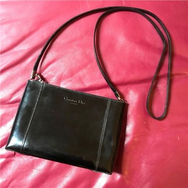 Designer CHRISTIAN DIOR Black Patent Handbag Purse