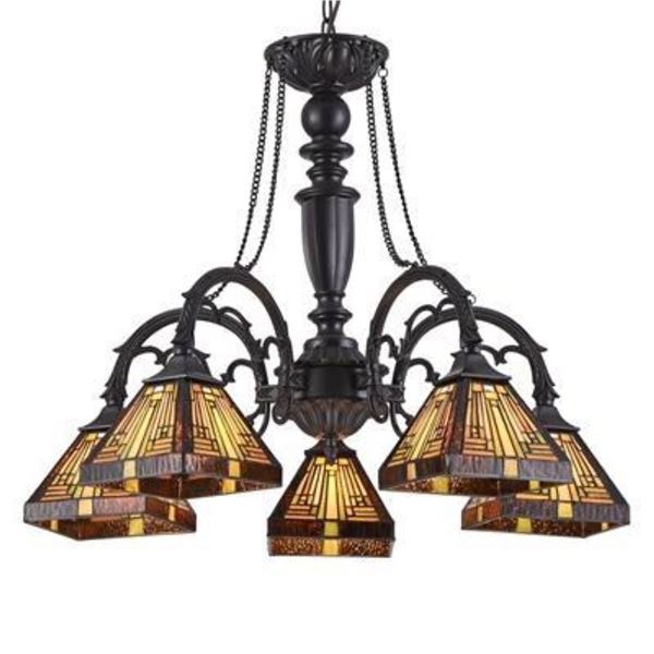 Tiffany Mission Style Large Stained Glass Chandelier