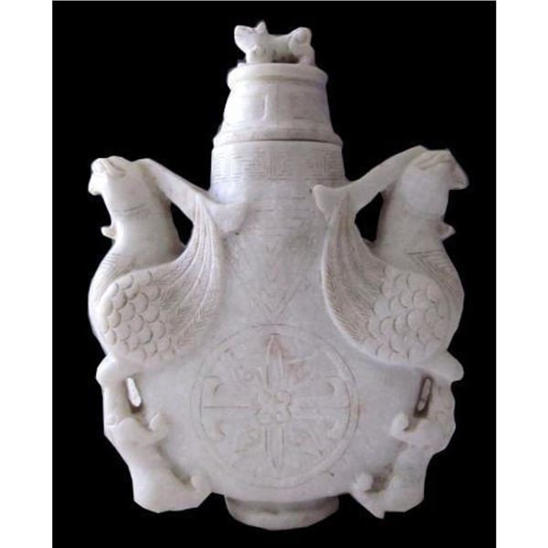 Antique Carved Soapstone Double Phoenix Vase