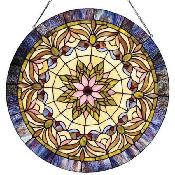 Edwardian Style Multi-color Round Art Glass Hanging Window