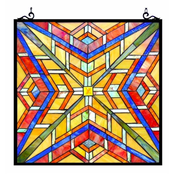 Mission Style Stained Art Glass Hanging Window Panel